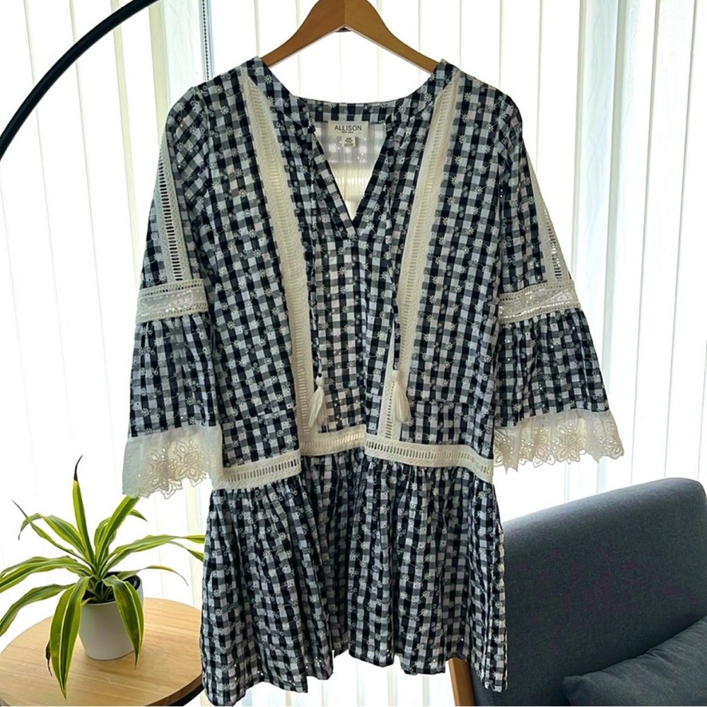 NWOT Allison New York Dropped Waist Women's Black & White Summer Dress - Picture 2 of 10